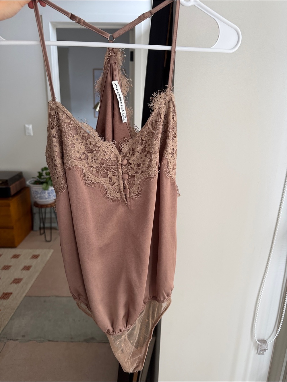 Abercrombie & Fitch Taupe mauve-ish Lace-Trim Cami Bodysuit